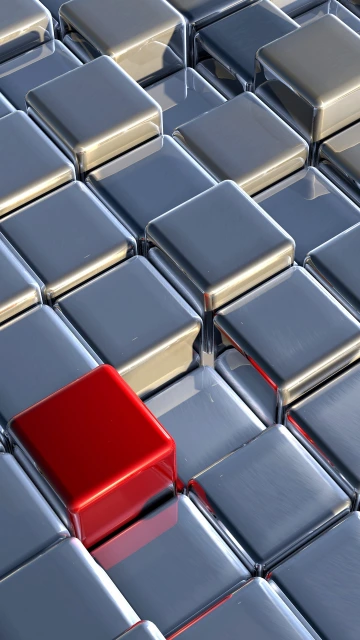 Red Cube Among Silver Cubes