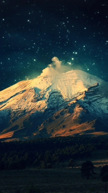 Snowy Mountain Under Starry Night Sky