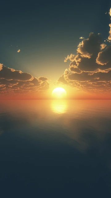 Sunset Over Calm Ocean With Clouds