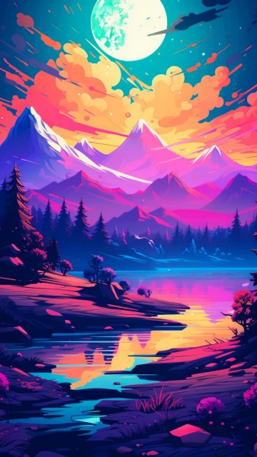 Vibrant Landscape Mountains Lake Sunset