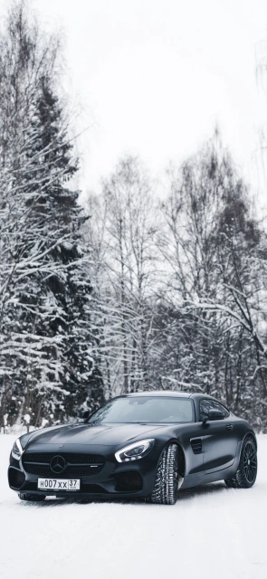 Black Mercedes AMG GT in Snow