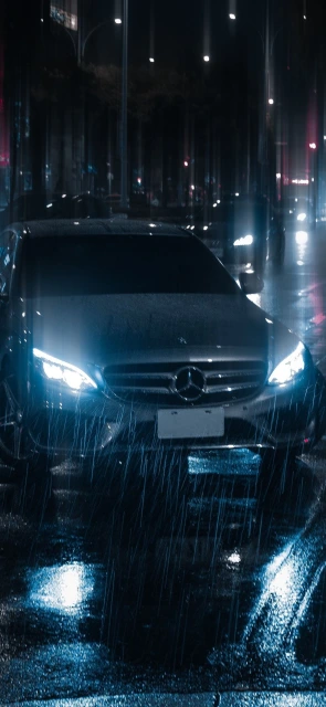 Mercedes Car Night Rain