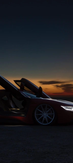 Red Sports Car Sunset