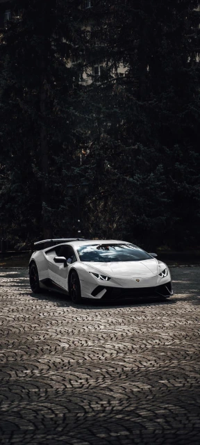 White Lamborghini on Cobblestone