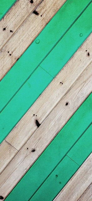 Diagonal Green and Wood Planks