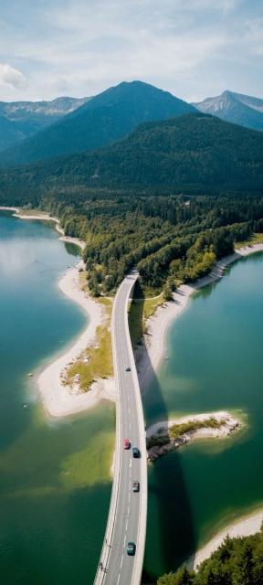 Aerial View of Road Bridge Over Lake