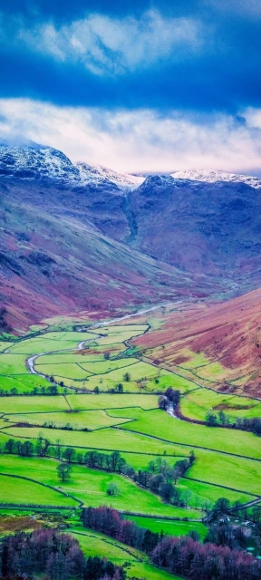 Snow Capped Mountains Green Valley Landscape