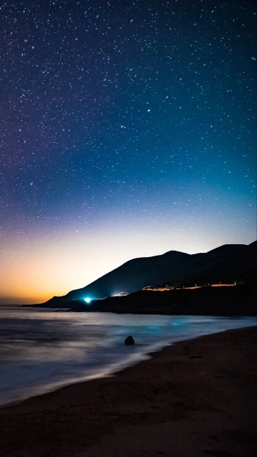 Starry Sky Mountains Night Sea Stars