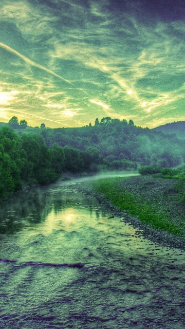 Sunset River Trees Landscape