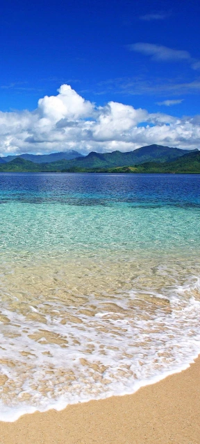 Tropical Beach Waves and Mountains