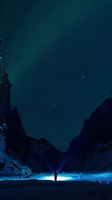 Mountains Starry Sky Snow Ice Floes Night