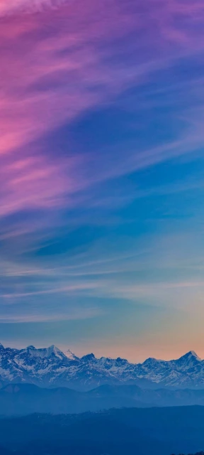 Snowy Mountain Range Sunset Sky