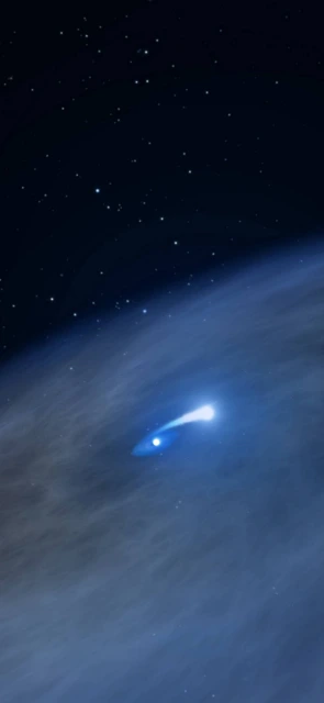 Blue Comet Over Planet Surface