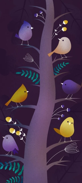 Colorful Birds on Tree Illustration