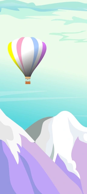 Colorful Hot Air Balloon Over Mountains
