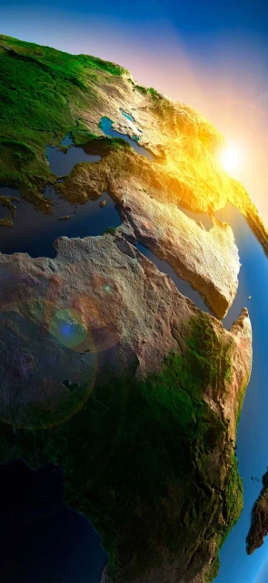 Earth Globe With Sun and Lens Flare