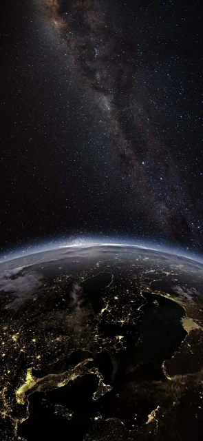 Earth Night View With Milky Way