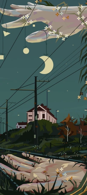 Moonlit Landscape With Hands and Flowers