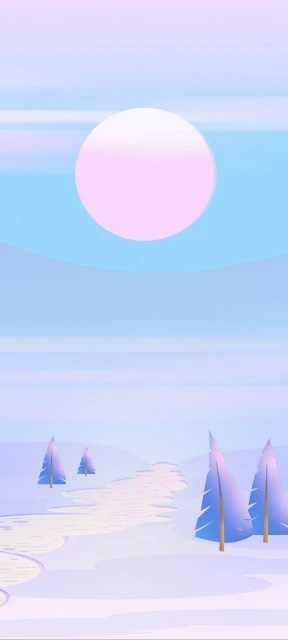 Winter Landscape With Pink Moon