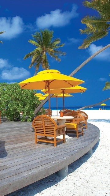 Beach Deck With Yellow Umbrellas