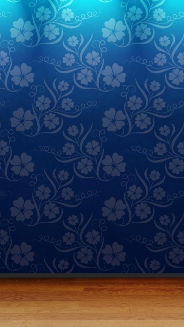 Blue Floral Wallpaper With Wooden Floor