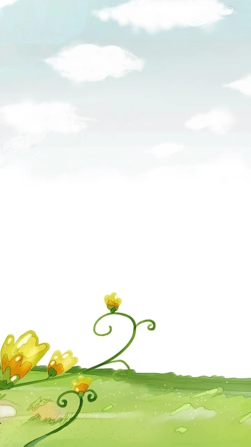 Cartoon Flowers on Grassy Hill
