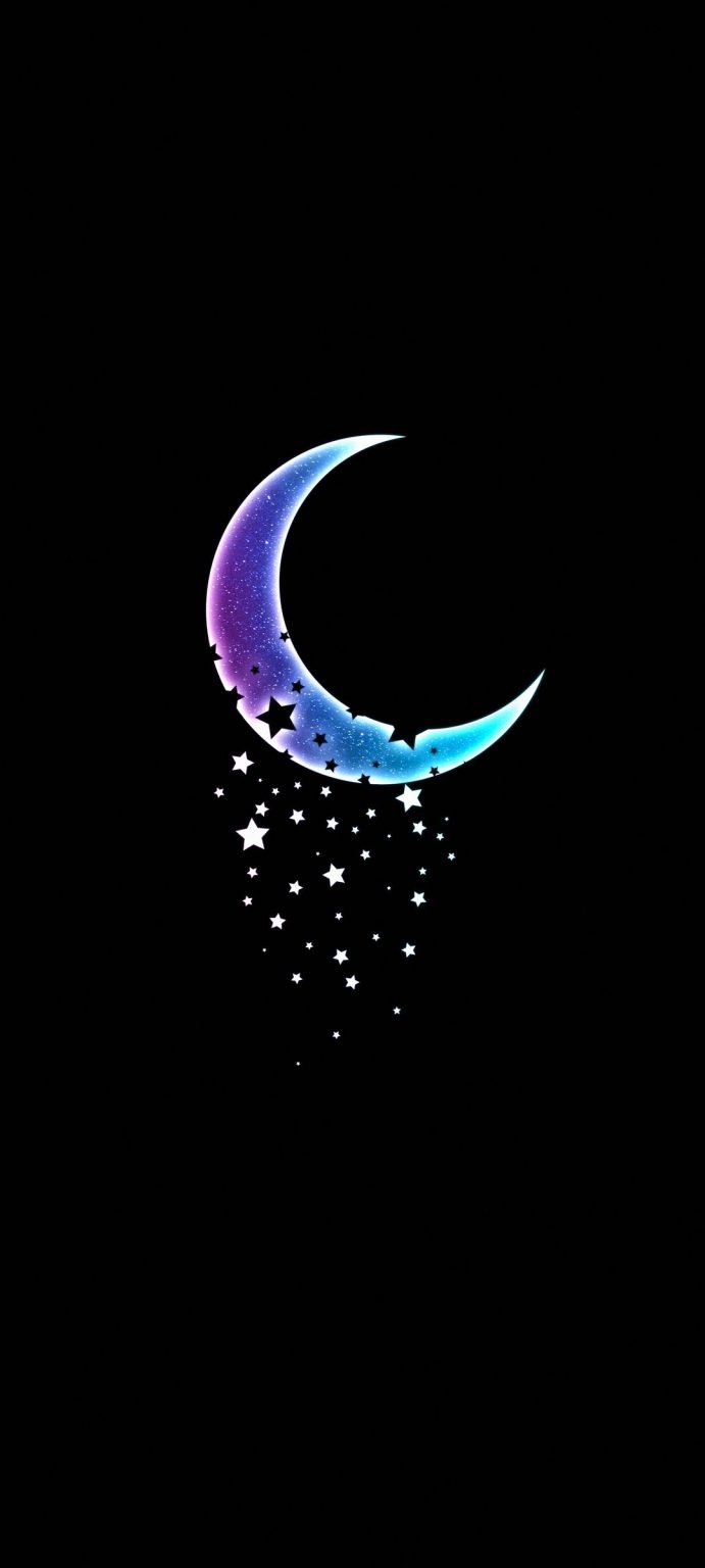 Neon Colors Moon Black Background Phone Wallpaper