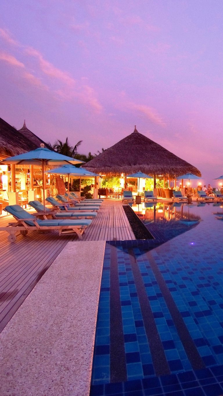 Maldives Tropical Beach Resort Evening Wallpaper - [1080x1920]